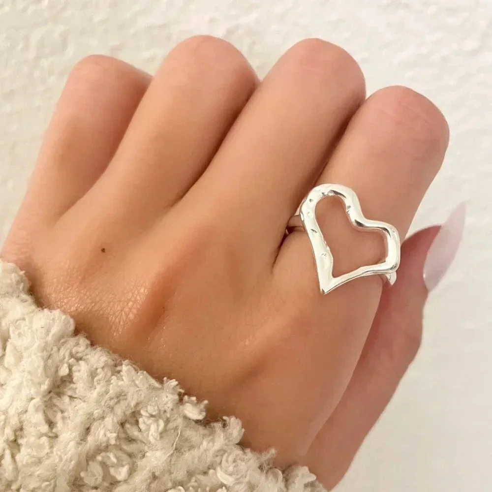 925 Sterling Silver Heart Ring Geometric Ring Band Dainty Minimalist Modern Ring